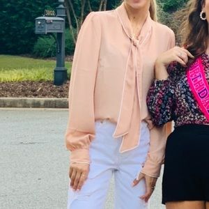 Nude sheer long sleeved dress shirt